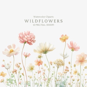 Watercolor Floral Border PNG, Blush Pink Wildflower Clipart, Wildflowers Borders, Wedding Card, Spring Flower Field, Baby Shower, Digital