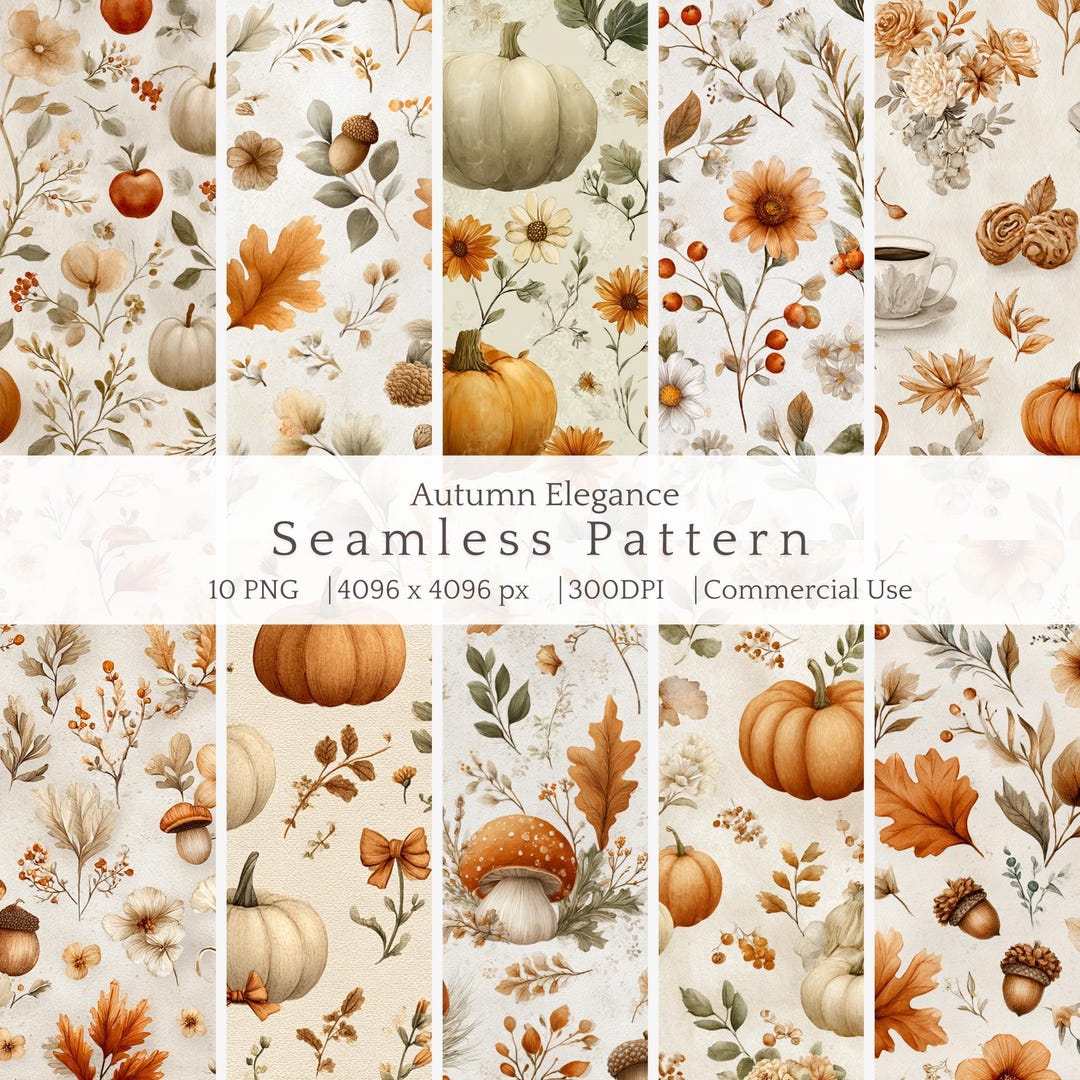 Cottagecore Autumn Seamless Repeat Pattern, Cozy Fall Pumpkin Floral ...