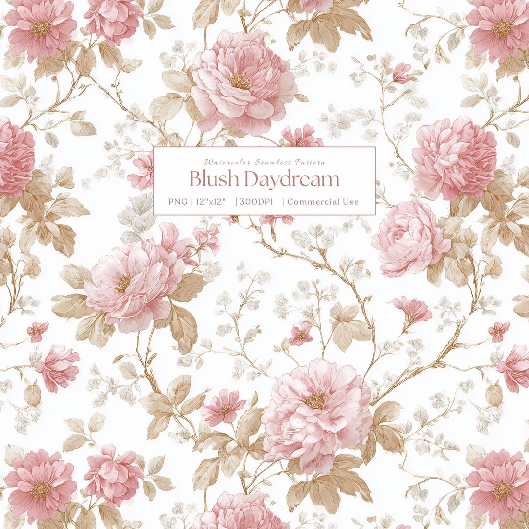 Blush Peony Rose Seamless Pattern, Vintage Floral Vine Pattern ...