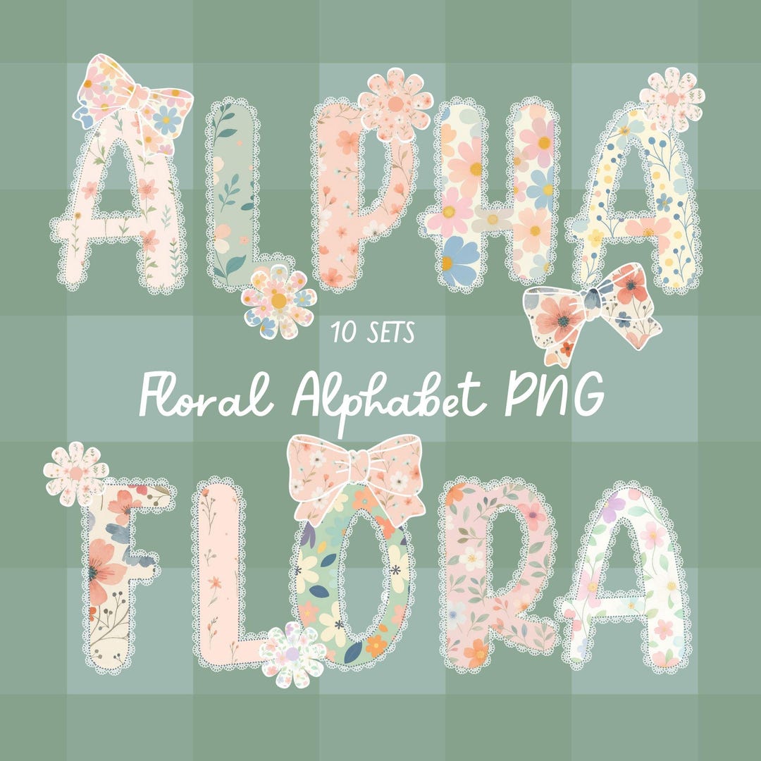Pastel Floral Lace Alphabet PNG: Girly Coquette Letters Bows Flowers ...