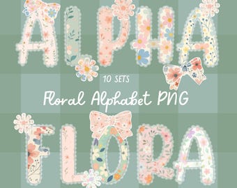 Alfabeto floral de encaje pastel PNG: Letras femeninas, coquetas, lazos y flores (descarga digital), alfabeto floral cottagecore, letras preppy