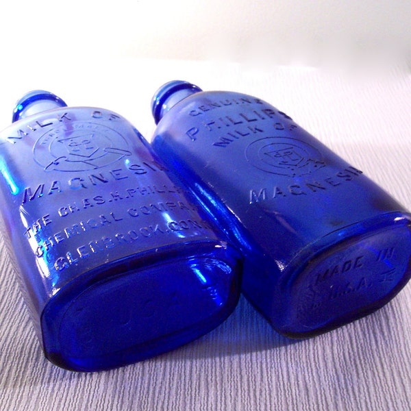 Vintage Phillips Cobalt Blue Glass Bottle Milk of Magnesia