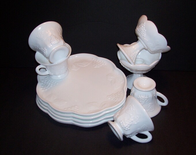 Vintage White Milk Glass Plate Cup Set Candle Holder Etsy