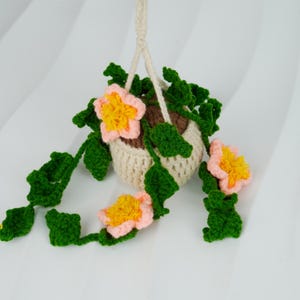 Crochet Ivy Plant Car Hanging, Flower Basket Car Mirror Hanging , Plant Lover Gift, Handmade Crochet Flowers Car Decor For Women