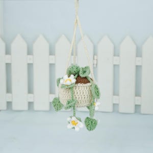 Crochet Car Hanging Daisy Plant Rearview Mirror, Handmade Plant Decoration, Hanging Plant Car Accessory Gift For Mom Her Women Birthday Gift