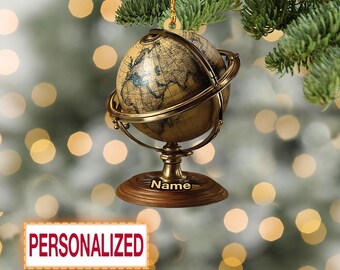 Personalized World Globe Ornaments- Unique Appreciation Gift- Custom Graduation Ornaments- Travel Ornament ID-0910-GMX5