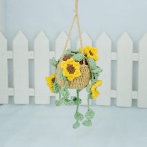 Crochet Sun Flower Plant Car Hanging, Handmade Car Accessories for Mom, Women, Flower Pot Car Mirror Hanging Accessories, Car Plants