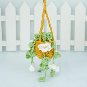 Crochet Plumeria Hanging Plant, Handmade Crochet Plant Car Decor, Car Accessories for Women, Crochet Flowers Car Mirror Hanging, Plant Gifts