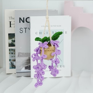 Handmade Crochet Wisteria Plant Car Hanging, Crochet Flowers Pot Car Mirror Hanging, Car Accessory Gift For Mom Her Women Birthday Gift