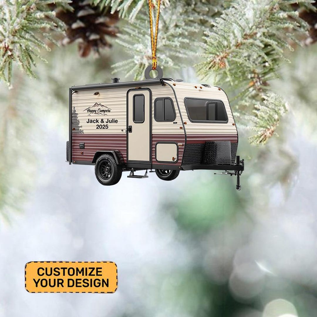 RV Travel Trailer Ornament, Personalized Camping Gift, Flat Camper Van ...