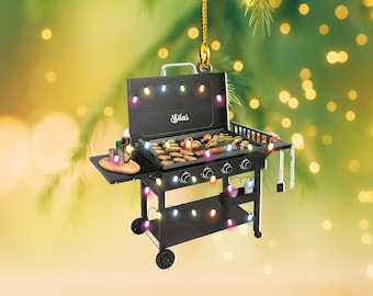 Personalized Griddle Grill Christmas Ornament, Grilling Cart Ornament, Cooking Ornament, BBQ Ornament Gift, Barbecue Ornament Thdso-1513