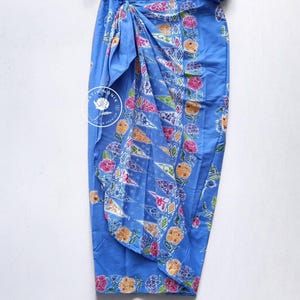 Floral Batik Skirt | Indonesian Hand Stamped Batik Tumpal | Blue Color Maxi Skirt | Instant Wrap Skirt for Kebaya