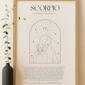 She is Scorpio Zodiac Wall Art | Printable Scorpio Poster Digital Download | Astrology Print for Home Décor | Scorpio Star Sign Gift