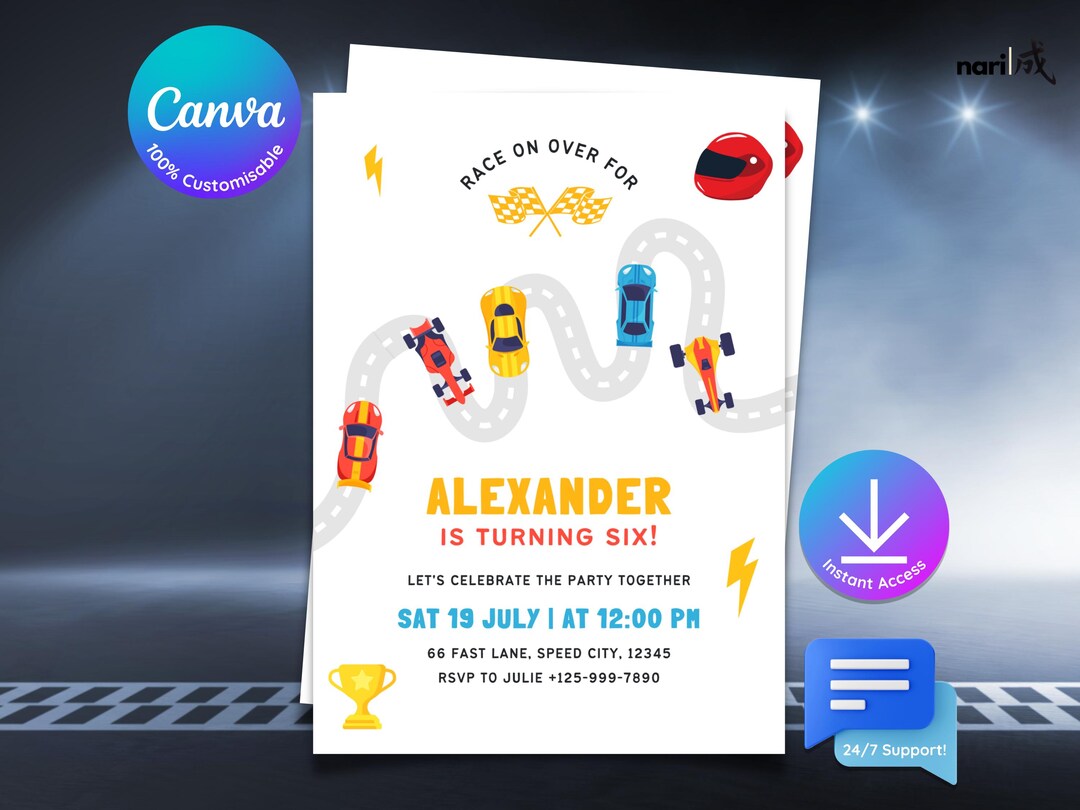 Boys Car Birthday Invitation: F1 Racing Party, Editable Template ...