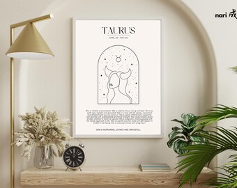 Taurus Zodiac Art Print: "She is Taurus" Astrology Poster (Digital Download)