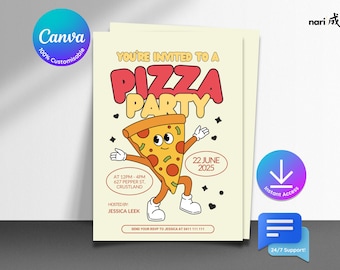 Editable Pizza Party Birthday Invitation template, Pizza Birthday Invitation, Pizza Party Invitation, Digital Invite, Instant Download