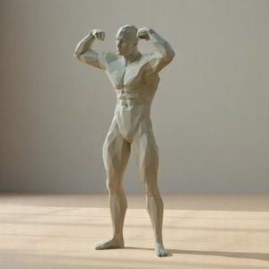 Low Poly Bodybuilder Statue – 3D Printed Geometric Fitness Sculpture | Modern Masculine Home Decor