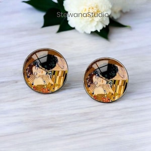 Klimt Inspired Earrings and Studs, Art Deco Jewelry, Unique Gift for Her, Glass Jewelry, Fashion Accessory