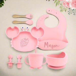 Personalized Silicone Baby Feeding Set, Engraved Plate, Bib, Bowl, Cup and Utensils, Silicone Plate, Custom Toddler Gift for First Birthday!