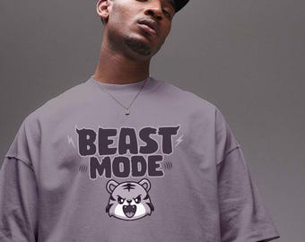 Beast Mode Tiger Funny Tshirt Gift for Gamers Mens Animal Graphic Fitness tee for Gym Lovers Casual Workout wear for Animal lovers