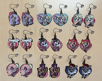Hazbin Hotel Earrings Angel Charlie Morningstar Vaggie Nifty Husk Cherri Bomb Sir Pentious Snake Demon Spider Bat Cat Moth Heart Red Pink