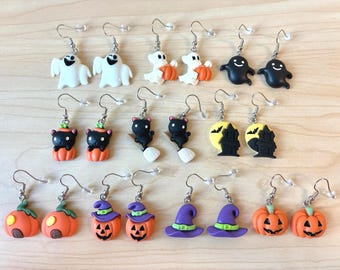 Halloween Earrings Black Cat Pumpkin Witch Ghost Haunted House Cute Supernatural