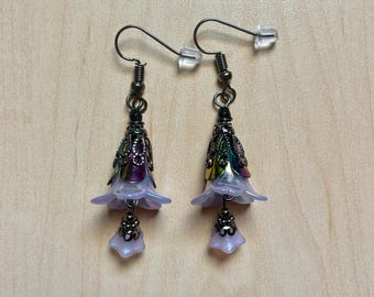 Calla Lily Earrings Iridescent Flowers Rainbow Purple Lavender Black Flower Cute Floral Nature