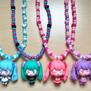 Hatsune Miku Kandi Necklace Vocaloid Snow Miku Sakura Miku Music Vocal Synthesizer Scene Kid Rave Hearts Blue Pink Teal Purple White Cute