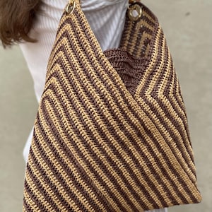 Shoulder bag, Raffia Crochet Natural Bag, Women Straw Summer Handbag, Knitted Raffia Bag