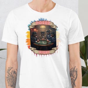 Camiseta unisex de Poker Night. Divertida camiseta de Rottweiler jugando a las cartas.