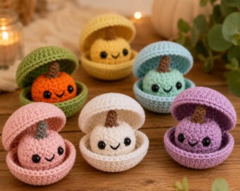 Patrón de calabaza de ganchillo en concha (PDF) / Decoración de Halloween de otoño Amigurumi (PDF en inglés)