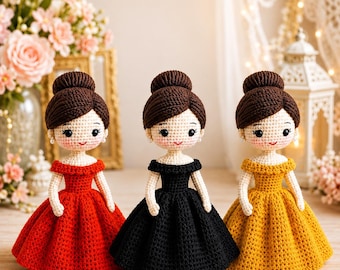 Patrón de amigurumi para muñeca de ganchillo / Vestido elegante, peinado con moño alto (descarga en PDF)