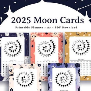 2025 Mondphasen Karten - Mondzyklus Kalender, Astrologie Mond Tracker, Himmlische spirituelle Karten, Ritualführer, Vollmond Mondphasen