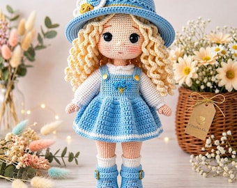Patrón de muñeca amigurumi de ganchillo, tutorial para hacer una muñeca de niña a mano de 30 cm (descarga en PDF)