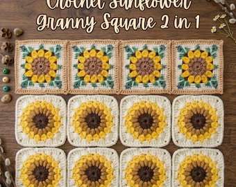 Sunflower Granny Square Crochet Pattern 2-in-1 Bundle PDF (Beginner Friendly)