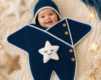 Patrón de traje de bebé de ganchillo con forma de estrella / Mono con capucha (descarga en PDF)