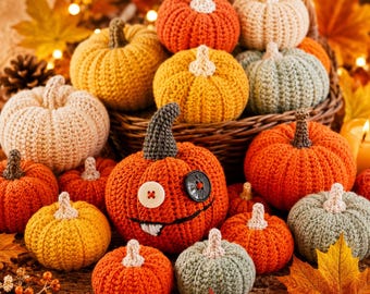 Paquete de patrones de ganchillo de calabaza de Halloween en PDF / Patrón de peluche de calabaza amigurumi / Juguete de decoración otoñal / Calabaza de Halloween a ganchillo / Descarga instantánea