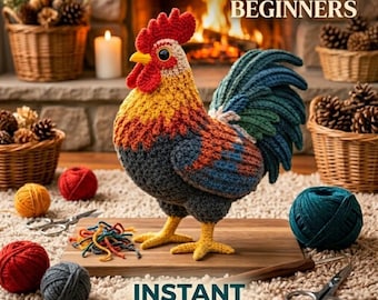 Realistic Rooster Crochet Pattern PDF, Farmhouse Amigurumi Bird, Barnyard Plush, Instant Download