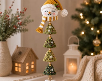 Patrón de ganchillo de muñeco de nieve en PDF / Patrón de guirnalda navideña colgante / Tutorial de adorno amigurumi / Descarga digital de decoración navideña DIY