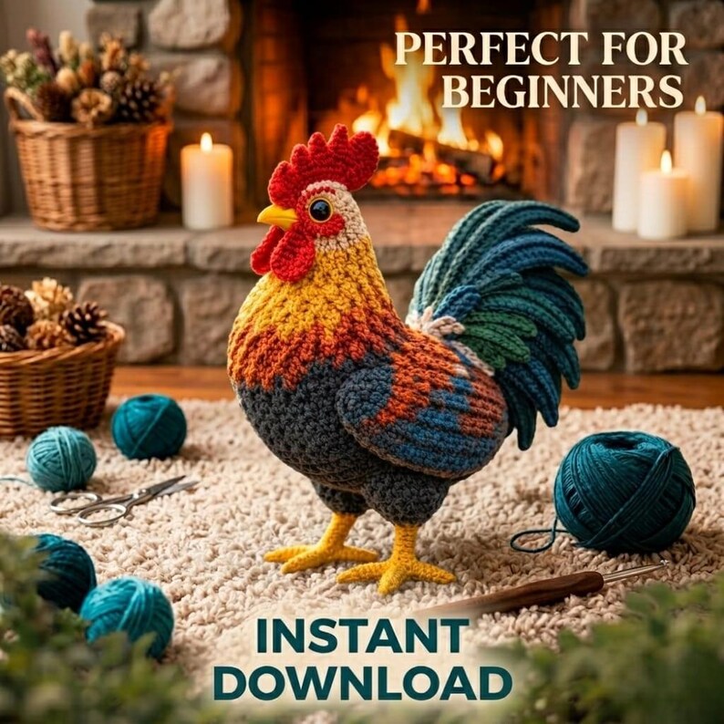 Realistic Rooster Crochet Pattern PDF, Farmhouse Amigurumi Bird ...