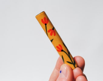 Ceramic Pipe One Hitter Chillum Flowers on Yellow Porcelain