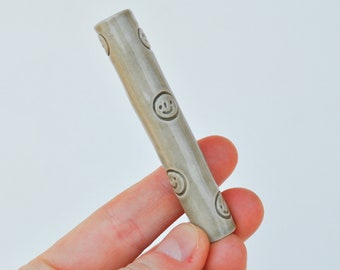 Chillum Ceramic Pipe One Hitter Porcelain Stamped Smiley Faces Grey Textured