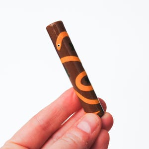Ceramic Pipe One Hitter Hand Painted Wrap Around Snake and Butterflies on Brown Porcelain