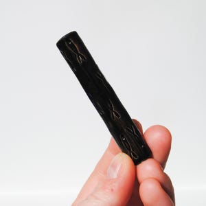Ceramic Pipe One Hitter Stamped Fish Pattern Black Gloss on Porcelain