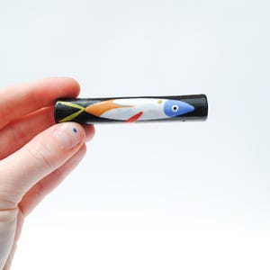 Ceramic Pipe Many Hitter Larger Hand Painted Fish on Black Porcelain