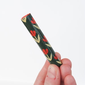 Ceramic Pipe One Hitter Chillum Red Tulips on Green Porcelain