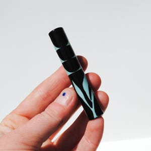 Ceramic Pipe One Hitter Black and Blue Shapes and Leaves on Blue Porcelain