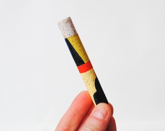 DISCOUNTED OOAK Extra Long Ceramic Pipe One Hitter Chillum Abstract Shapes on Speckled Stoneware