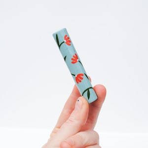 Ceramic Pipe Many Hitter Larger Hand Painted Flowers and vines on Blue Porcelain