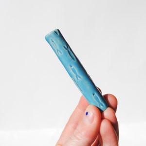 Ceramic Pipe One Hitter Stamped Fish Pattern Blue Gloss on Porcelain